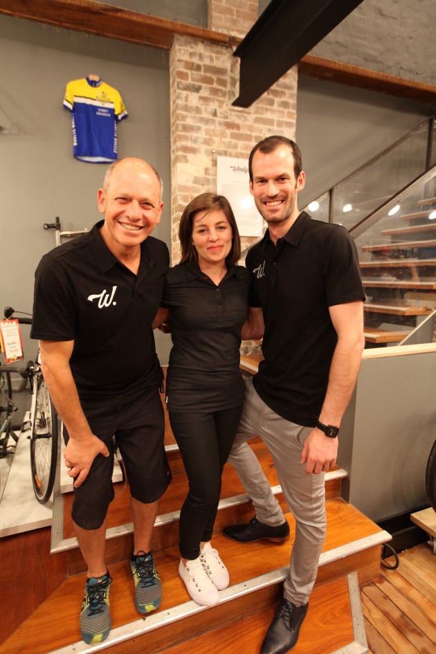 Store founder Michael &lsquo;Wooly&rsquo; Kamahl with Specialized&rsquo;s Courtney Sayer who guided the refit styling and store manager Nat Richards.